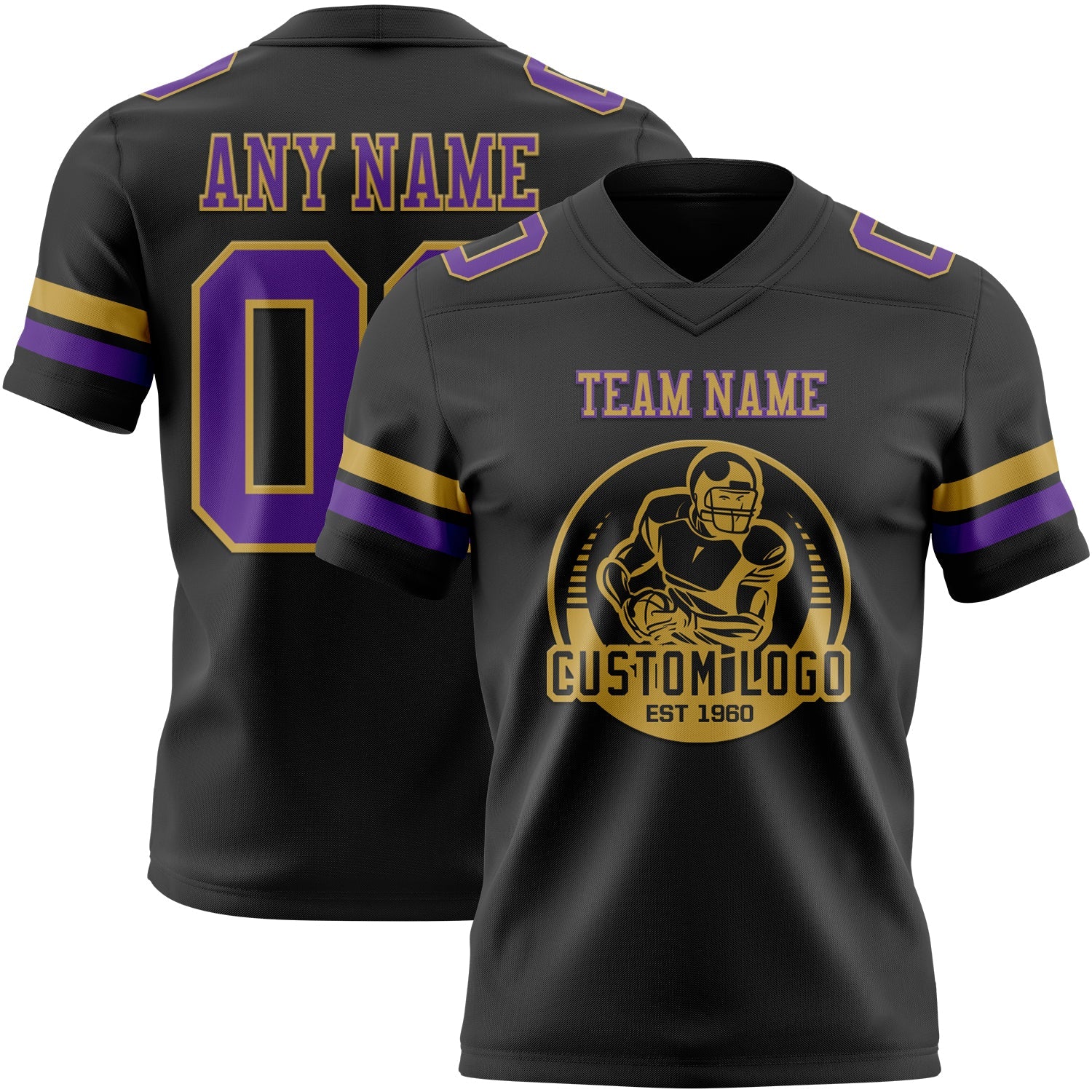 Custom Black Purple-Old Gold Mesh Authentic Football Jersey - Sky-Custom
