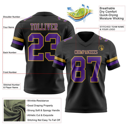 Custom Black Purple-Old Gold Mesh Authentic Football Jersey - Sky-Custom