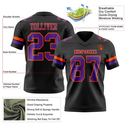 Custom Black Purple-Orange Mesh Authentic Football Jersey - Sky-Custom