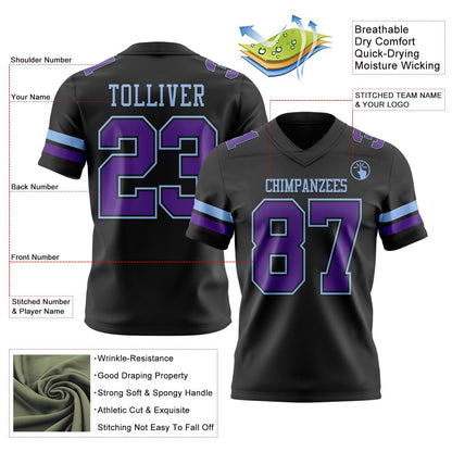 Custom Black Purple-Light Blue Mesh Authentic Football Jersey - Sky-Custom