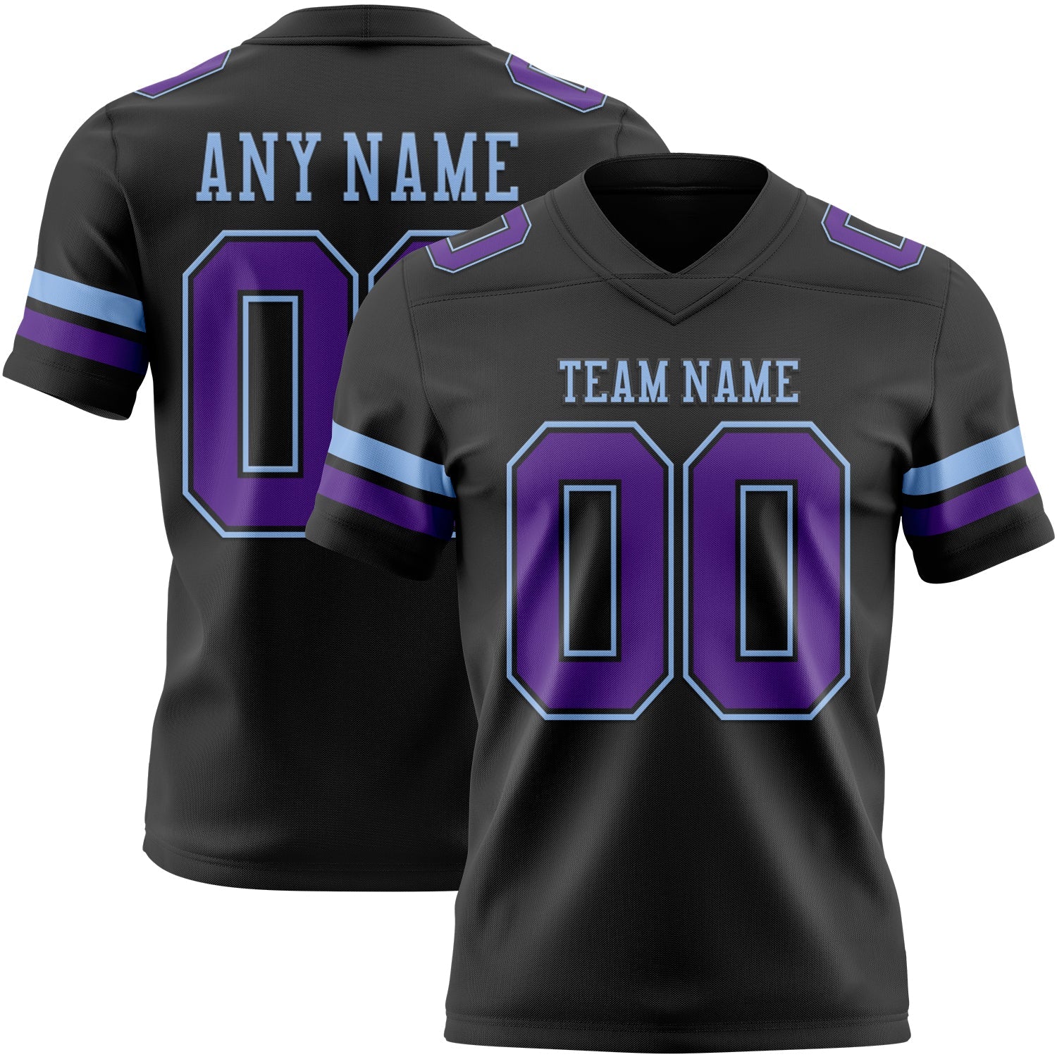 Custom Black Purple-Light Blue Mesh Authentic Football Jersey - Sky-Custom
