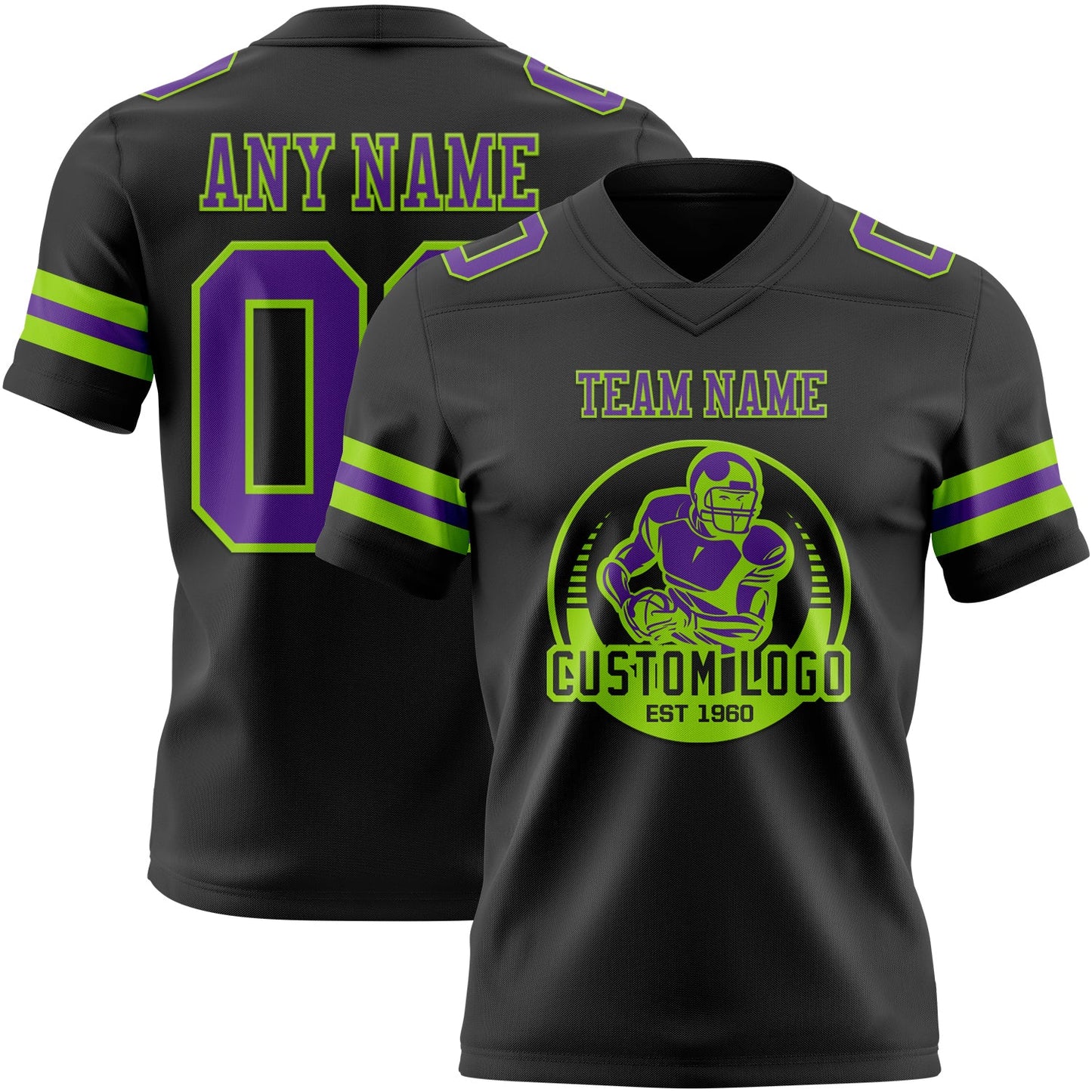 Custom Black Purple-Neon Green Mesh Authentic Football Jersey - Sky-Custom
