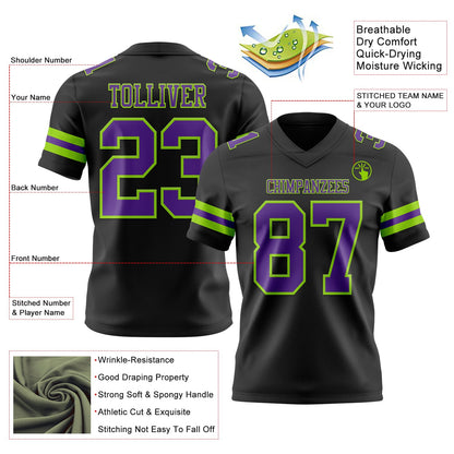 Custom Black Purple-Neon Green Mesh Authentic Football Jersey - Sky-Custom