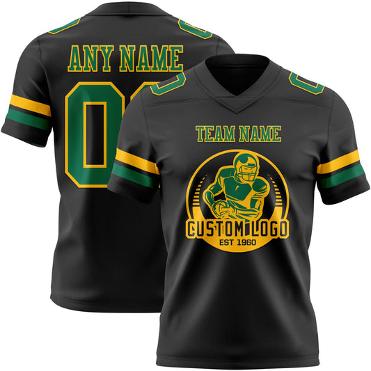 Custom Black Kelly Green-Gold Mesh Authentic Football Jersey - Sky-Custom
