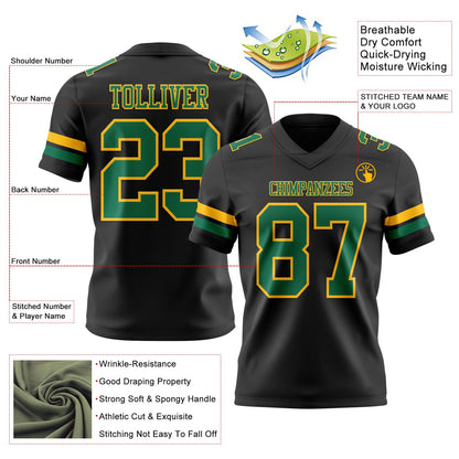 Custom Black Kelly Green-Gold Mesh Authentic Football Jersey - Sky-Custom