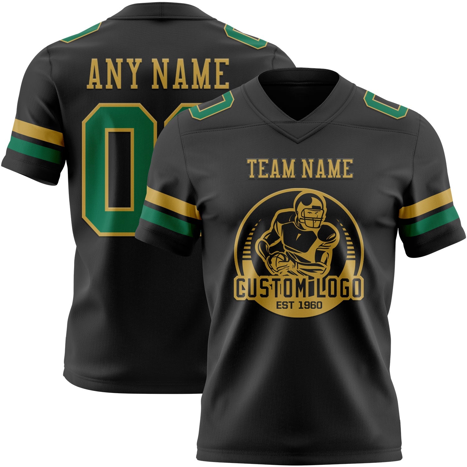 Custom Black Kelly Green-Old Gold Mesh Authentic Football Jersey - Sky-Custom