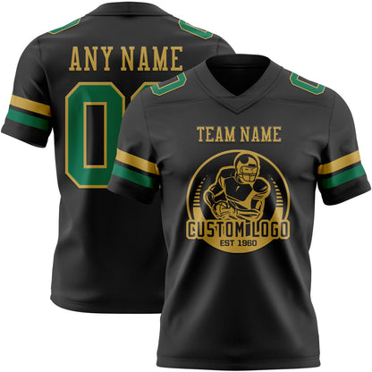 Custom Black Kelly Green-Old Gold Mesh Authentic Football Jersey - Sky-Custom