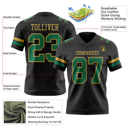 Custom Black Kelly Green-Old Gold Mesh Authentic Football Jersey - Sky-Custom
