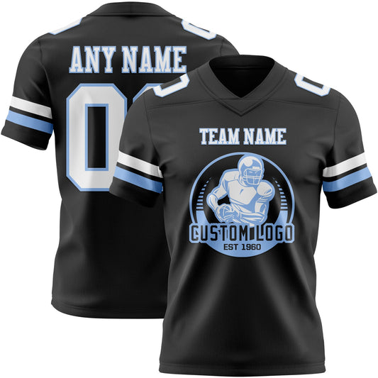Custom Black White-Light Blue Mesh Authentic Football Jersey - Sky-Custom