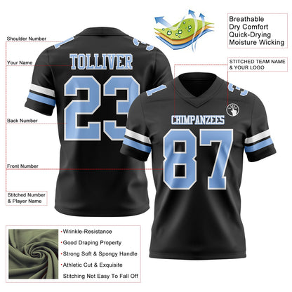 Custom Black Light Blue-White Mesh Authentic Football Jersey - Sky-Custom