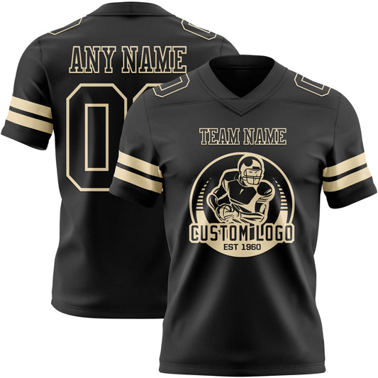 Custom Black Cream Mesh Authentic Football Jersey - Sky-Custom