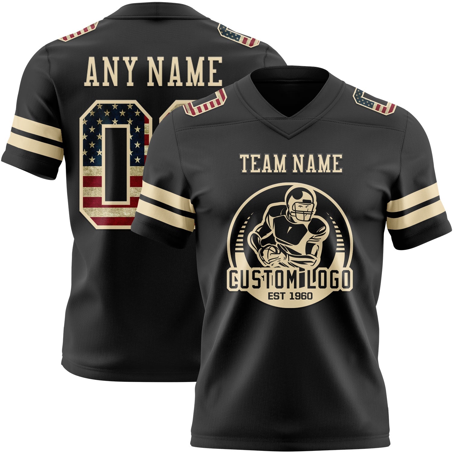 Custom Black Vintage USA Flag-Cream Mesh Authentic Football Jersey - Sky-Custom