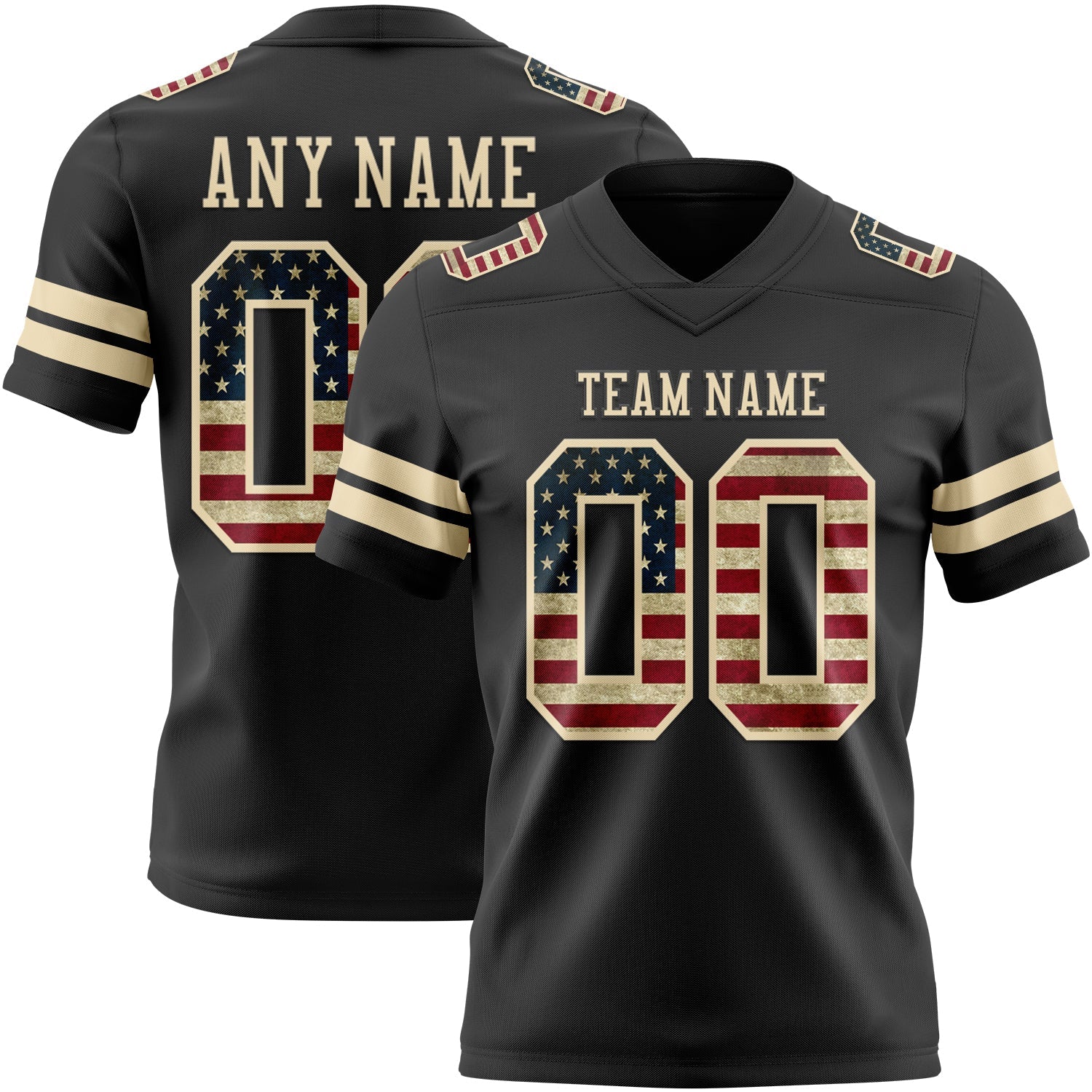 Custom Black Vintage USA Flag-Cream Mesh Authentic Football Jersey - Sky-Custom