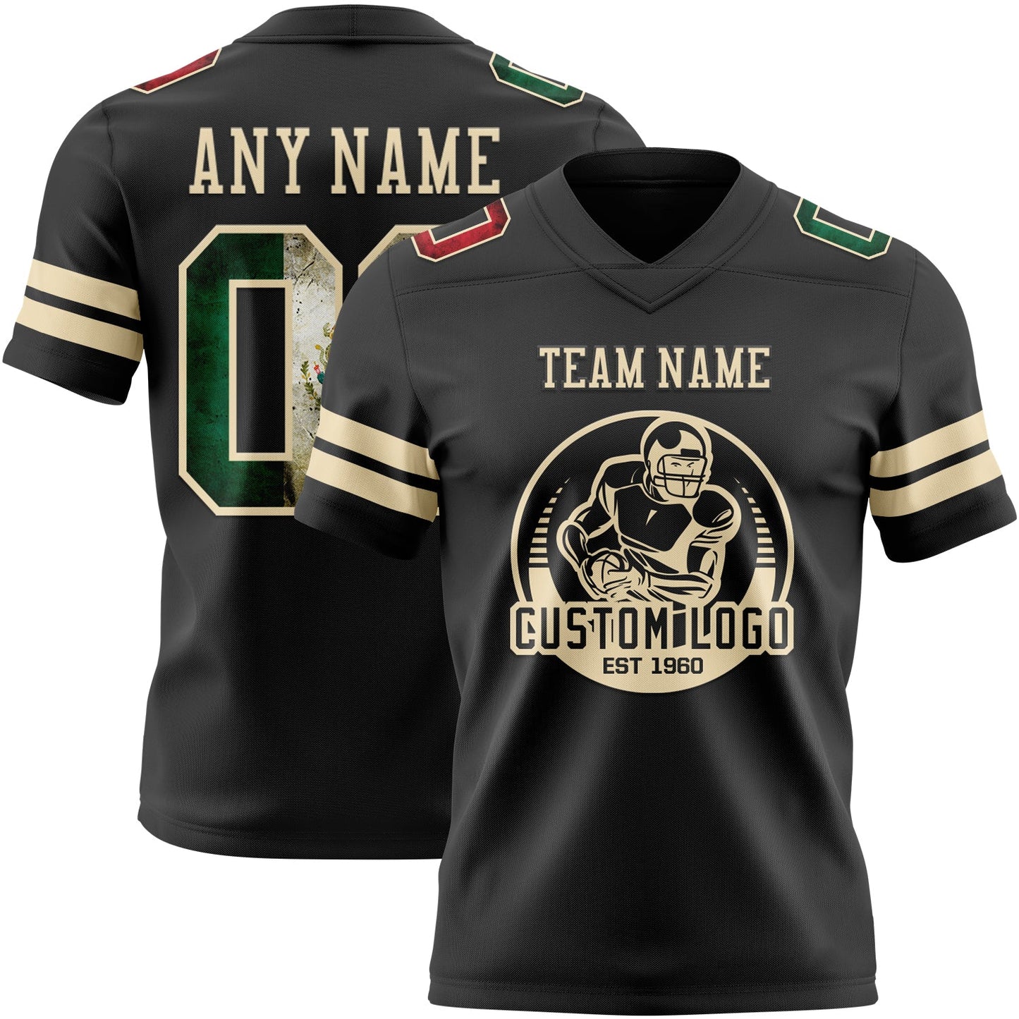 Custom Black Vintage Mexican Flag-Cream Mesh Authentic Football Jersey - Sky-Custom