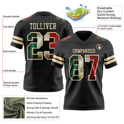 Custom Black Vintage Mexican Flag-Cream Mesh Authentic Football Jersey - Sky-Custom