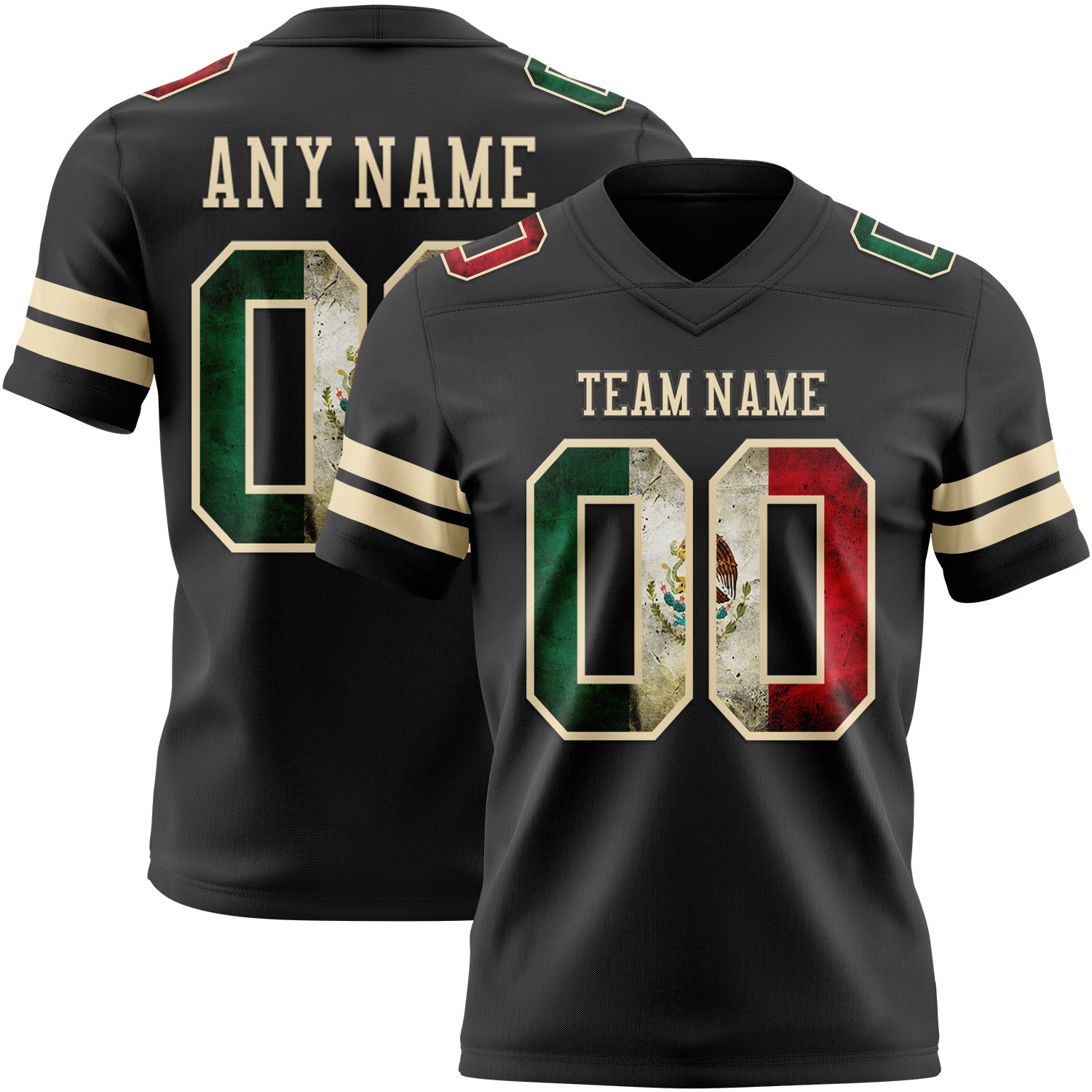 Custom Black Vintage Mexican Flag-Cream Mesh Authentic Football Jersey - Sky-Custom