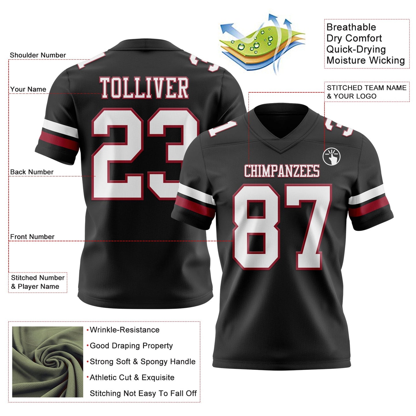 Custom Black White-Cardinal Mesh Authentic Football Jersey - Sky-Custom
