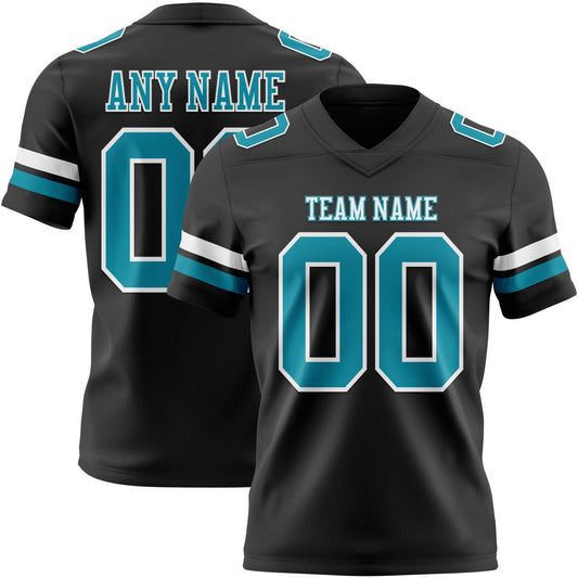 Custom Black Teal-White Mesh Authentic Football Jersey - Sky-Custom