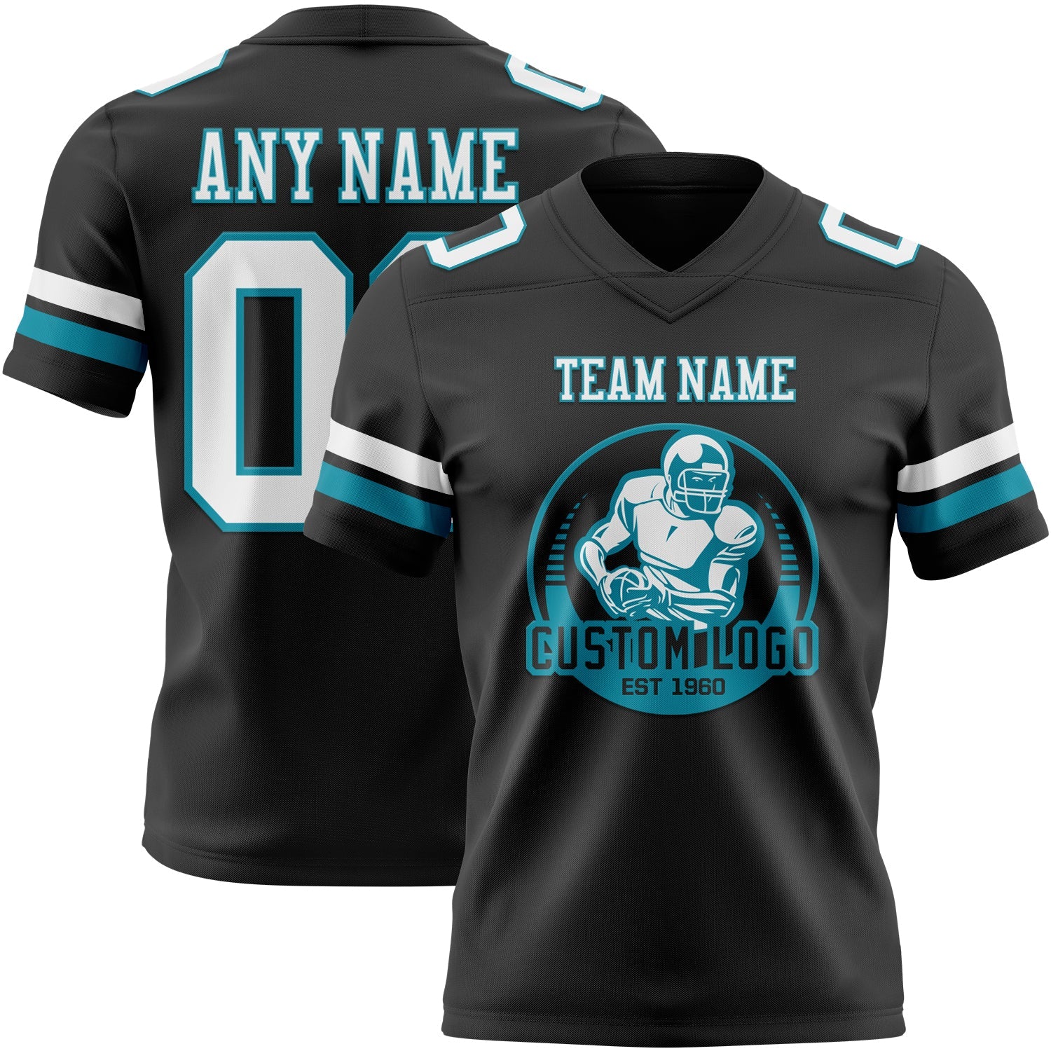 Custom Black White-Teal Mesh Authentic Football Jersey - Sky-Custom