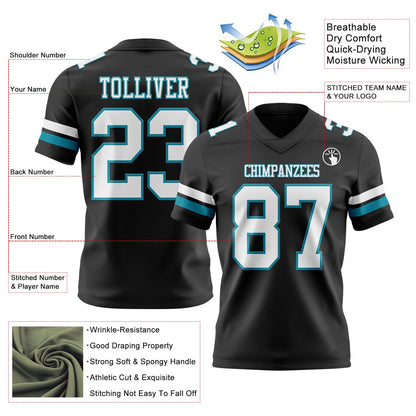 Custom Black White-Teal Mesh Authentic Football Jersey - Sky-Custom