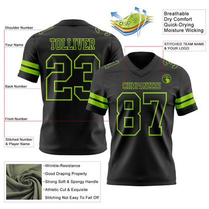 Custom Black Neon Green Mesh Authentic Football Jersey - Sky-Custom