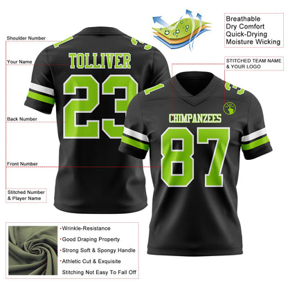 Custom Black Neon Green-White Mesh Authentic Football Jersey - Sky-Custom