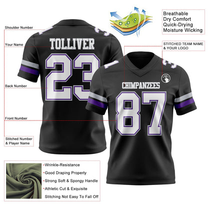 Custom Black White Purple-Gray Mesh Authentic Football Jersey - Sky-Custom
