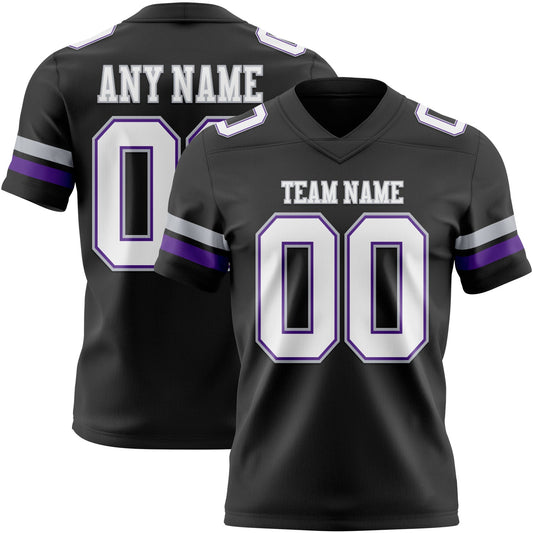 Custom Black White Purple-Gray Mesh Authentic Football Jersey - Sky-Custom