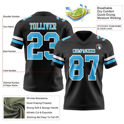 Custom Black Sky Blue-White Mesh Authentic Football Jersey - Sky-Custom