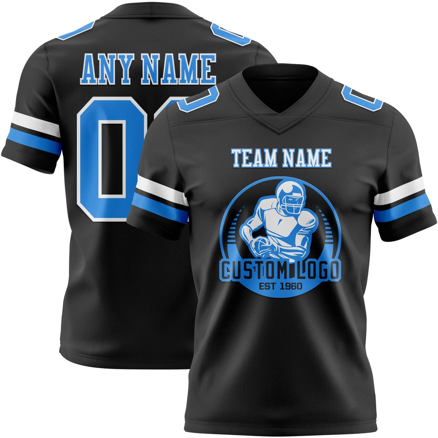 Custom Black Powder Blue-White Mesh Authentic Football Jersey - Sky-Custom