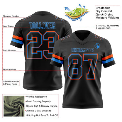 Custom Black Powder Blue-Orange Mesh Authentic Football Jersey - Sky-Custom