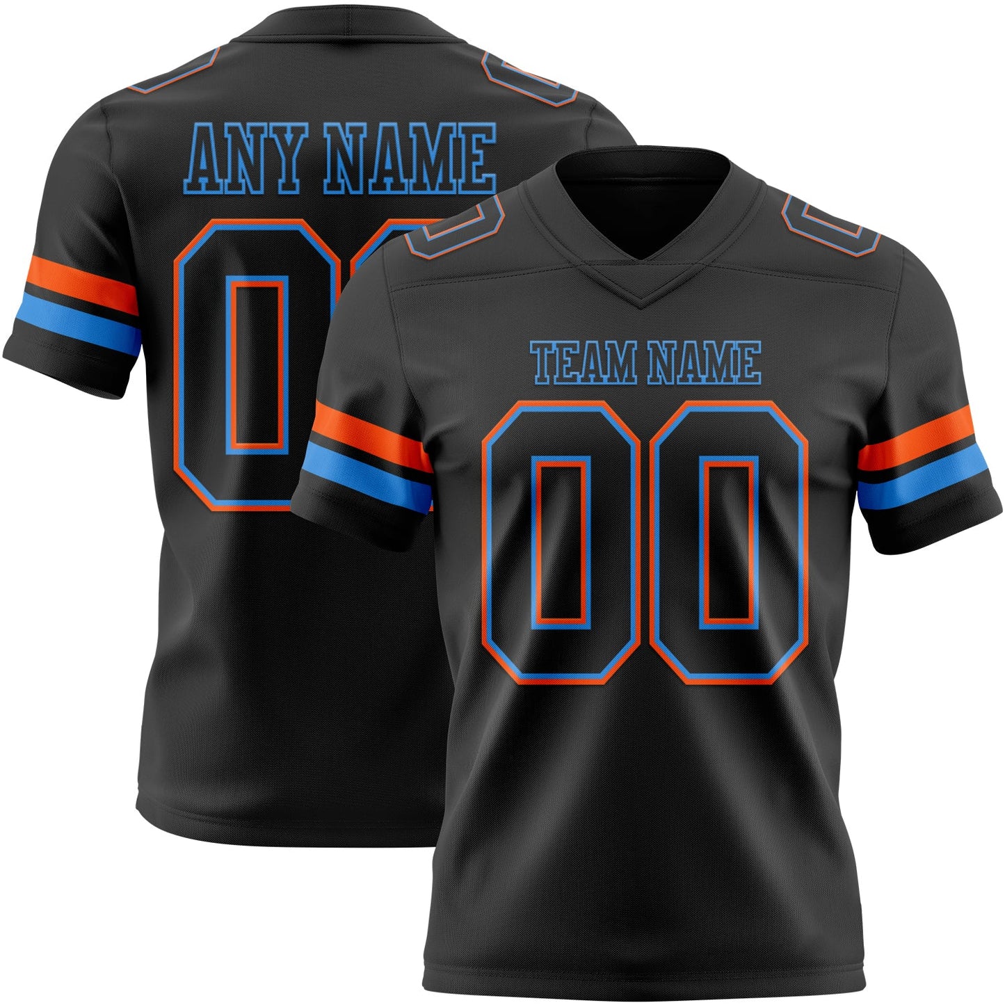 Custom Black Powder Blue-Orange Mesh Authentic Football Jersey - Sky-Custom
