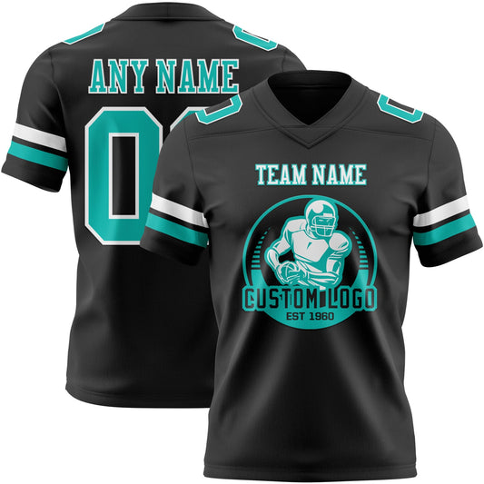 Custom Black Aqua-White Mesh Authentic Football Jersey - Sky-Custom