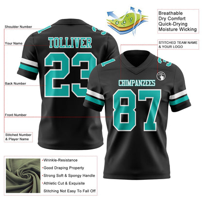 Custom Black Aqua-White Mesh Authentic Football Jersey - Sky-Custom