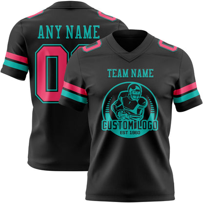 Custom Black Neon Pink-Aqua Mesh Authentic Football Jersey - Sky-Custom