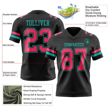 Custom Black Neon Pink-Aqua Mesh Authentic Football Jersey - Sky-Custom