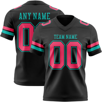 Custom Black Neon Pink-Aqua Mesh Authentic Football Jersey - Sky-Custom