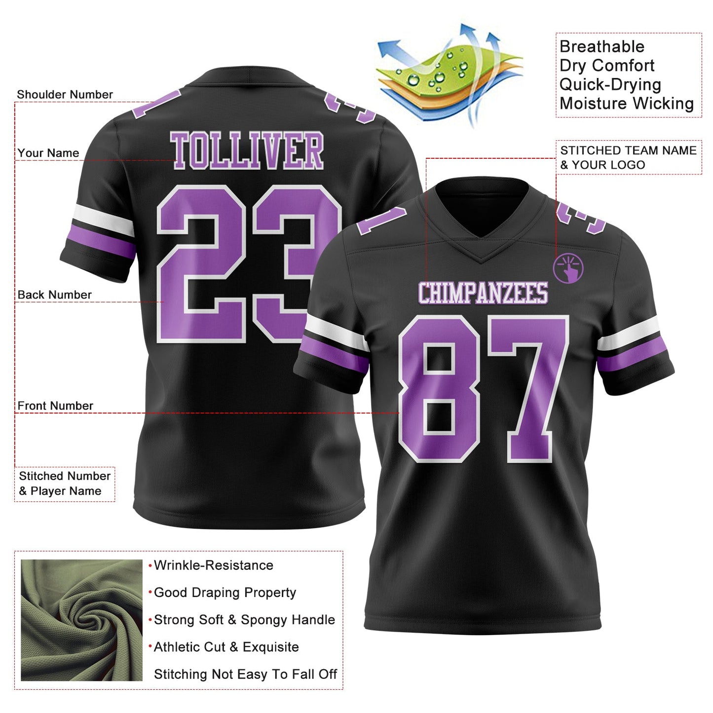 Custom Black Medium Purple-White Mesh Authentic Football Jersey - Sky-Custom