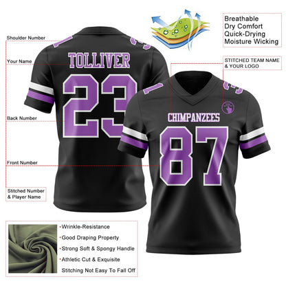 Custom Black Medium Purple-White Mesh Authentic Football Jersey - Sky-Custom
