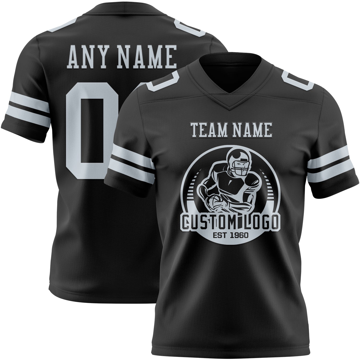 Custom Black Silver Mesh Authentic Football Jersey - Sky-Custom