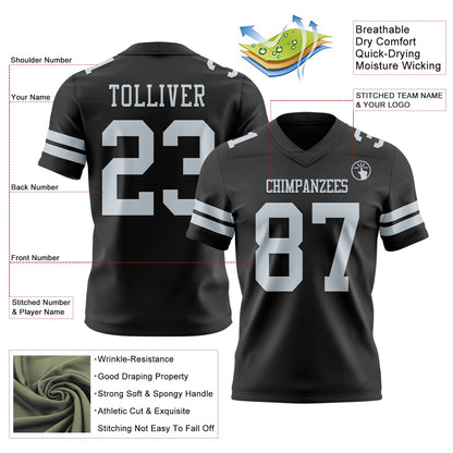 Custom Black Silver Mesh Authentic Football Jersey - Sky-Custom