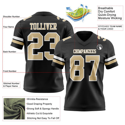 Custom Black Vegas Gold-White Mesh Authentic Football Jersey - Sky-Custom