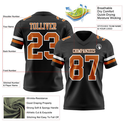 Custom Black Texas Orange-White Mesh Authentic Football Jersey - Sky-Custom