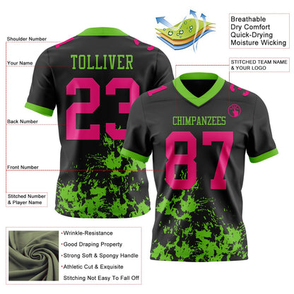 Custom Black Hot Pink-Aurora Green Splash Mesh Authentic Football Jersey - Sky-Custom
