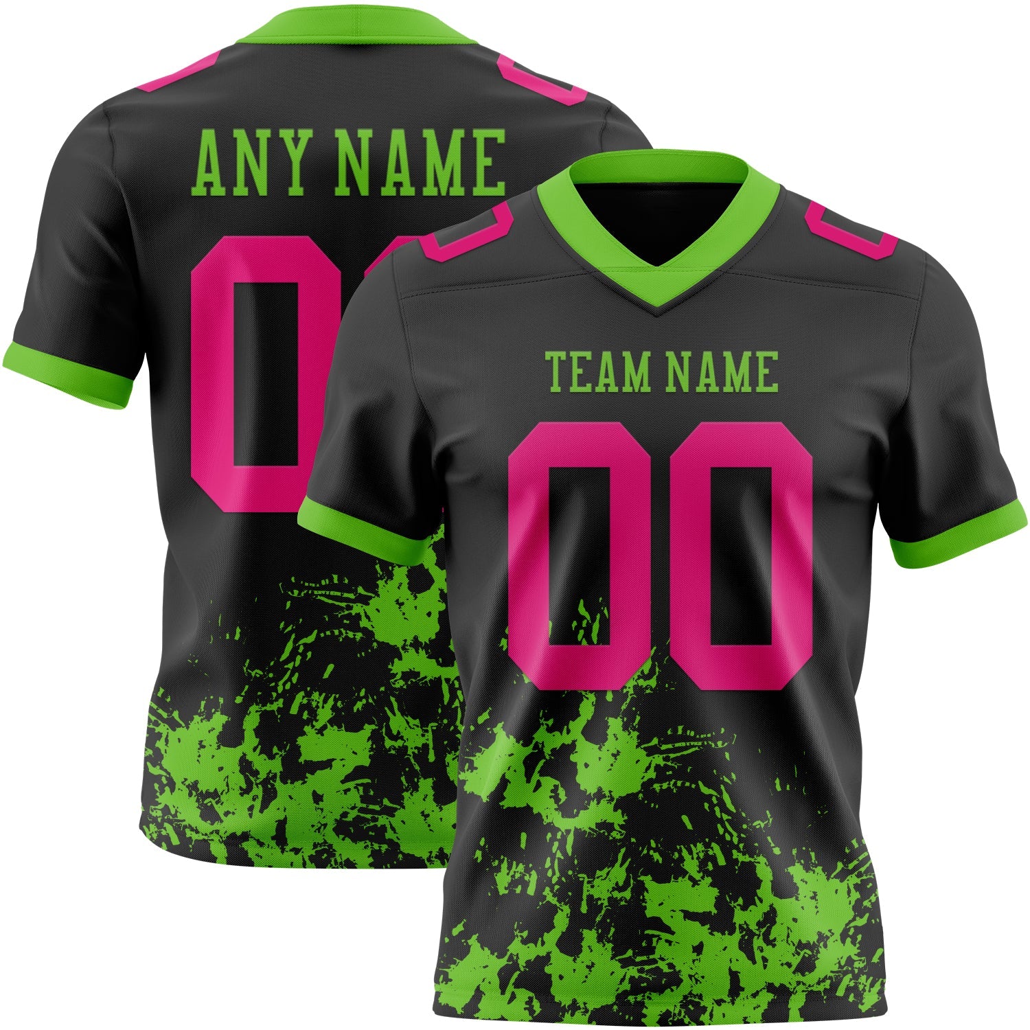Custom Black Hot Pink-Aurora Green Splash Mesh Authentic Football Jersey - Sky-Custom