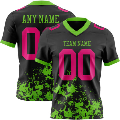 Custom Black Hot Pink-Aurora Green Splash Mesh Authentic Football Jersey - Sky-Custom