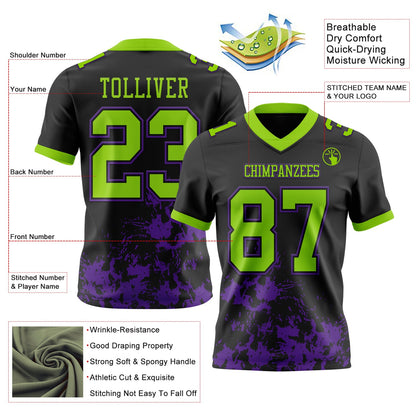 Custom Black Neon Green-Purple Splash Mesh Authentic Football Jersey - Sky-Custom