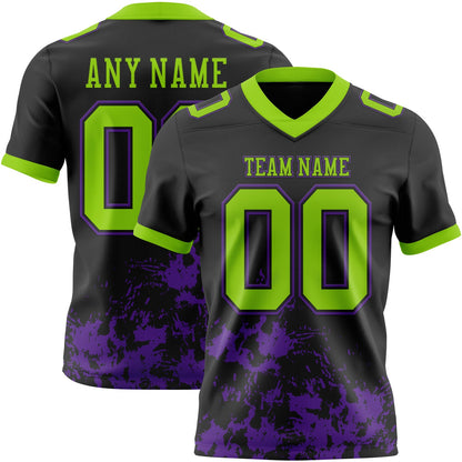 Custom Black Neon Green-Purple Splash Mesh Authentic Football Jersey - Sky-Custom