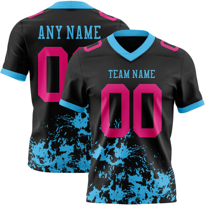 Custom Black Hot Pink-Sky Blue Splash Mesh Authentic Football Jersey - Sky-Custom