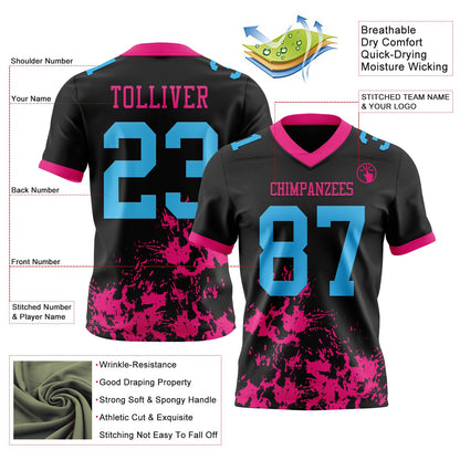 Custom Black Sky Blue-Hot Pink Splash Mesh Authentic Football Jersey - Sky-Custom